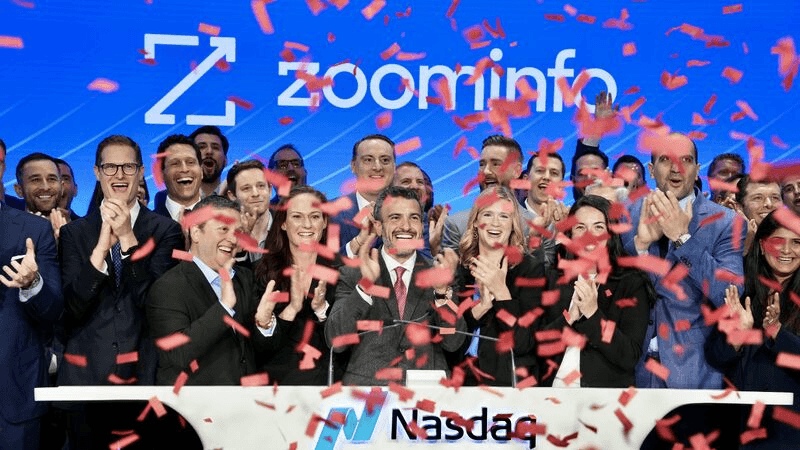 The ZoomInfo team celebrating at the Nasdaq